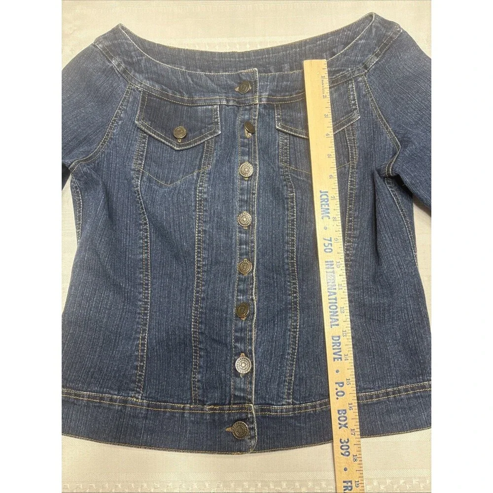 Soft Surroundings - Denim Stylish Jacket - Size M- Dark Wash-Scoop Neck - Picture 5 of 9